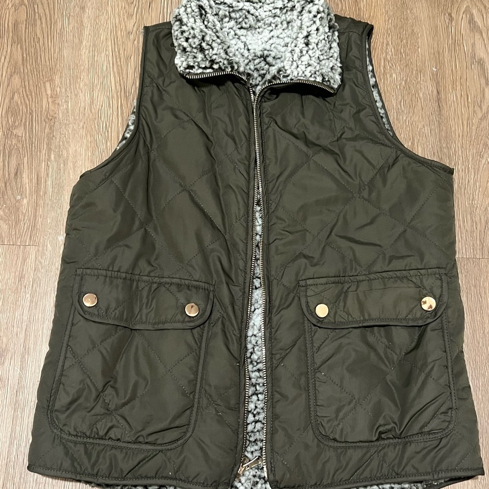 Reversible Quilted Vest with Sherpa Lining
